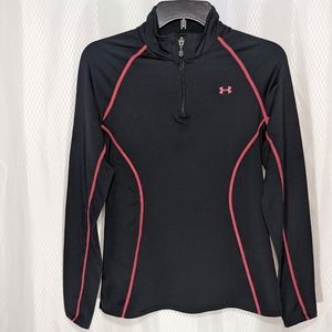 Under Armour Coldgear Semi-Fitted Quarter-Zip Running Jacket, Black/Pink, Medium